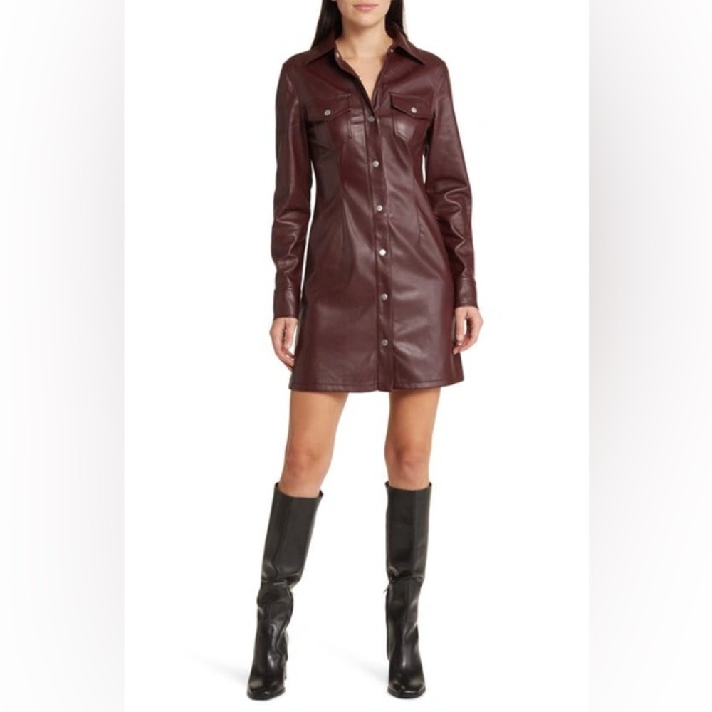 Avec Les Filles - Faux Leather Shirt Dress